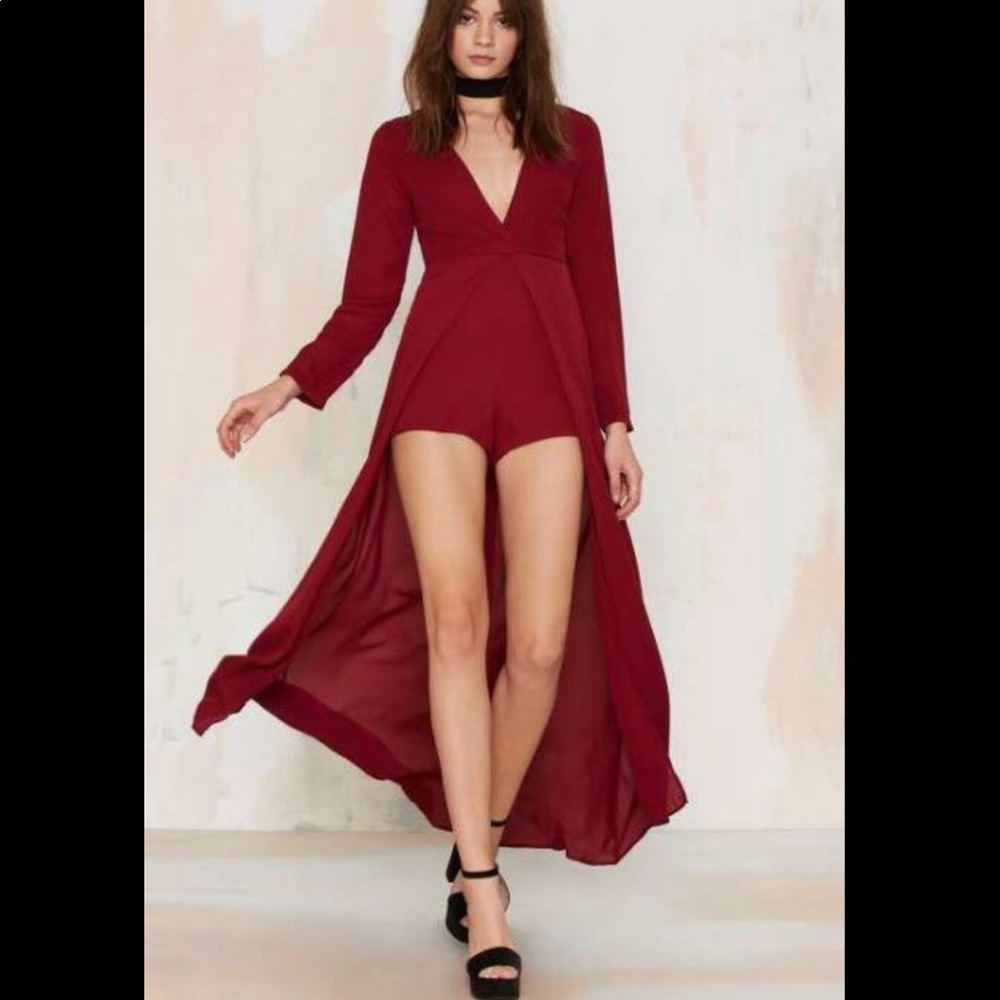 Burgundy maxi romper. Long sleeve.